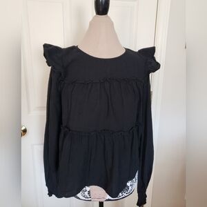 Black Ruffle Blouse. Size M.PM 8